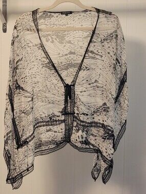 Paniz Black & White Sheer Patterned Wrap Scarf